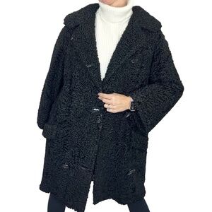 Vintage 50s Laflamme Fourrure black persian lamb flare sleeve coat flawed